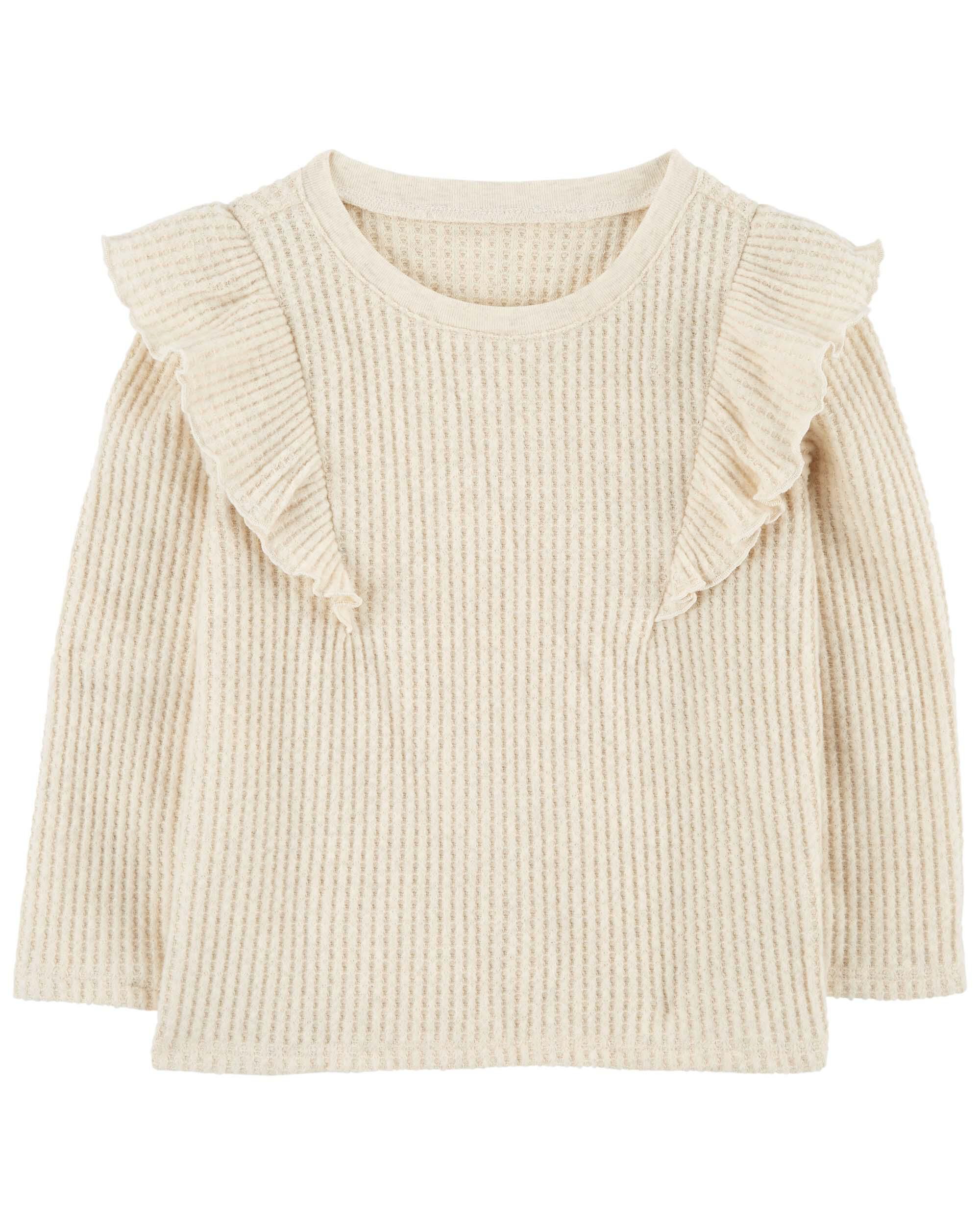 Drop shoulder waffle knit ruffle hem tee hot sale